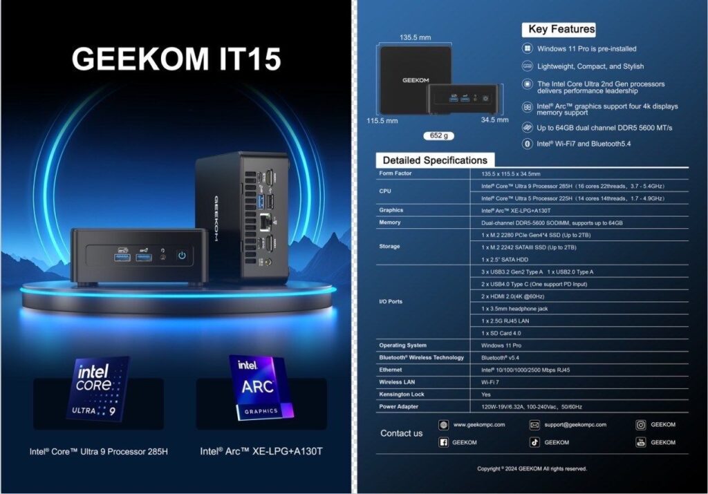 GEEKOM IT15 is a mini PC with up to Core Ultra 9 285H